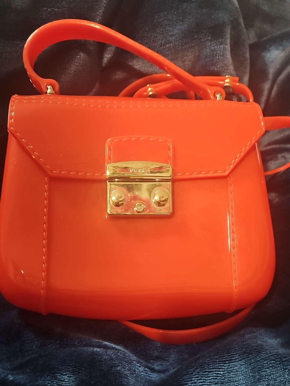 Vintage FURLA Jelly: Coral Crossbody Bag with Gold Lock